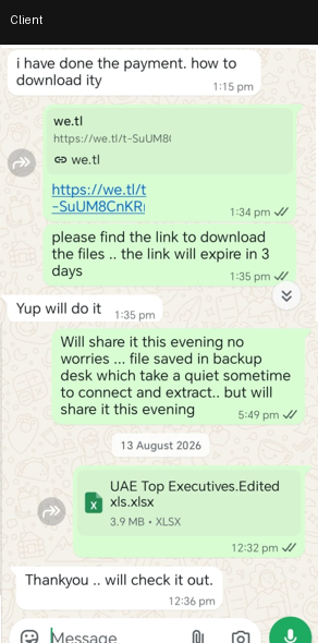 Client confirming download of UAE executives data