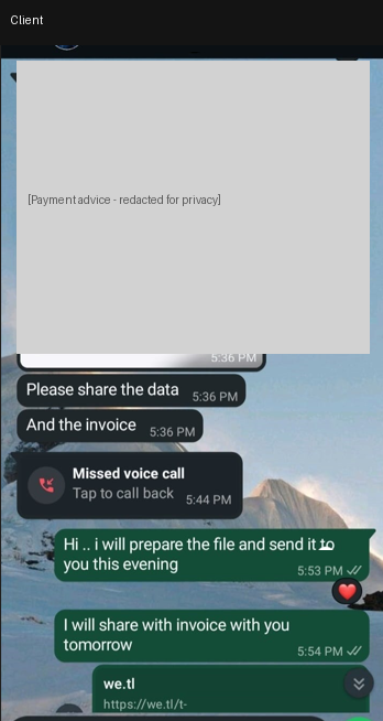 Client requesting data and invoice after payment